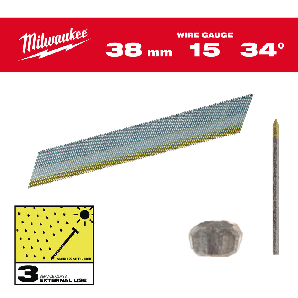 Milwaukee Stift-Nägel D-Kopf 15 Gauge  für M18CN15GA & M18FN15GA Edelstahl