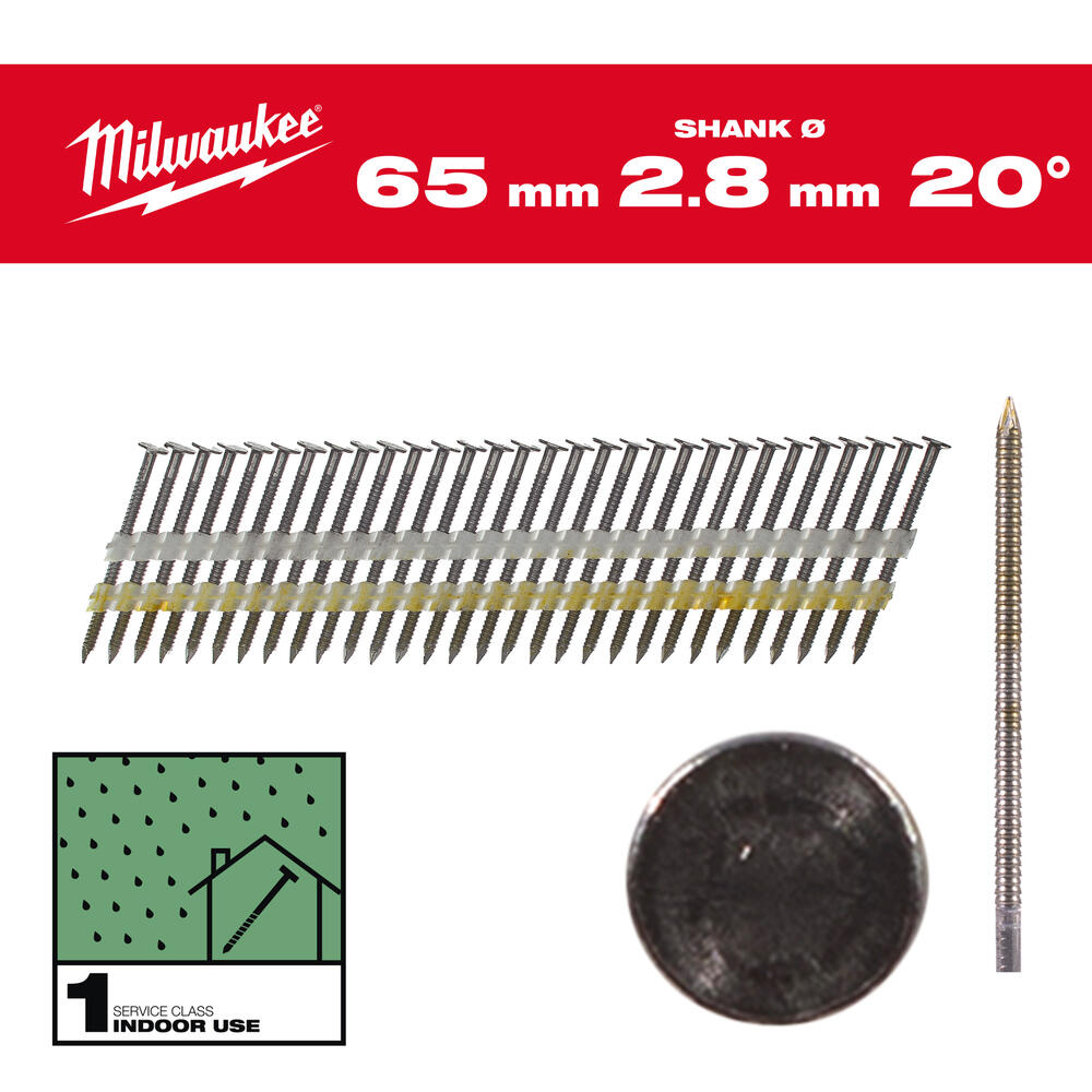 Milwaukee Rundkopf-Nägel für M18FFN21, Ringschaft Stahl blank, 20 Grad