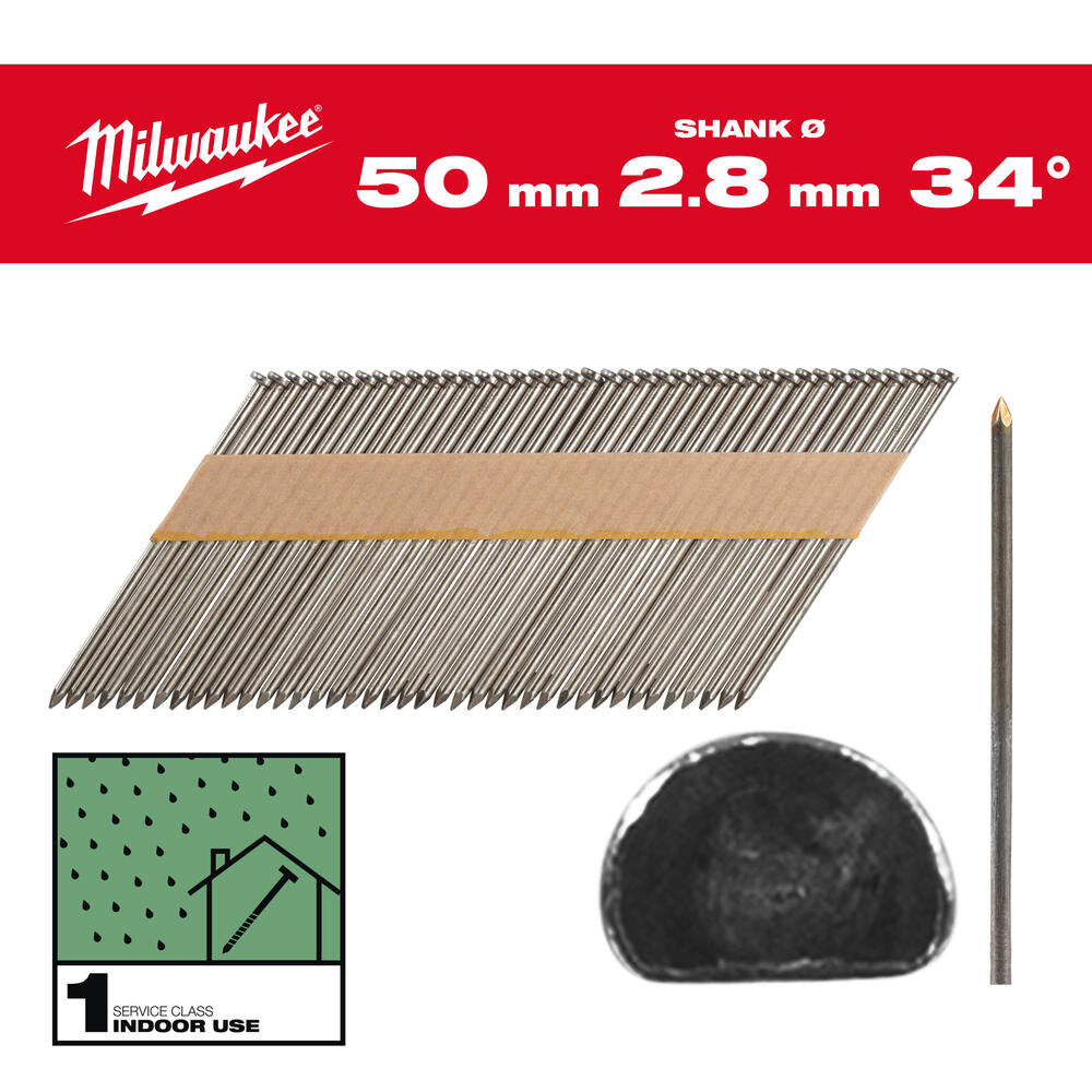 Milwaukee D-Kopf-Nägel für M18FFN, Glattschaft Stahl blank