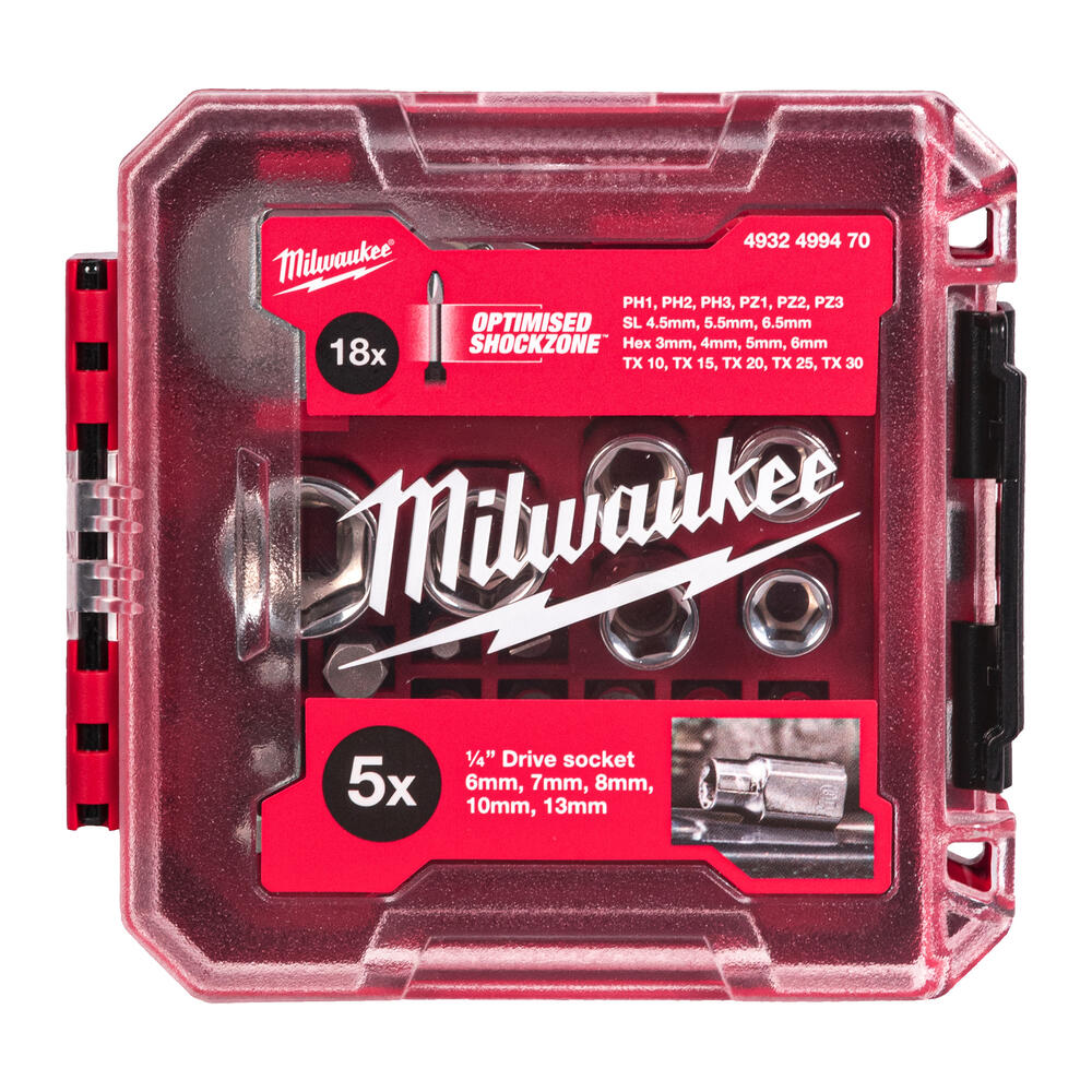 Milwaukee Kompakt-Ratschen- Standard-Steckschlüsseleinsätze und Bit-Set 1/4 Zoll